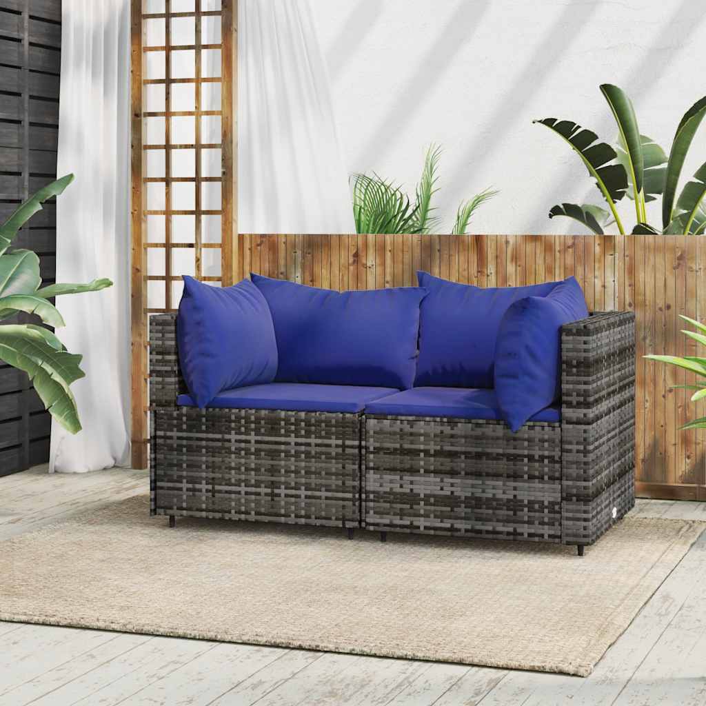 Divani Angolari da Giardino con Cuscini 2pz Polyrattan Grigio - homemem39