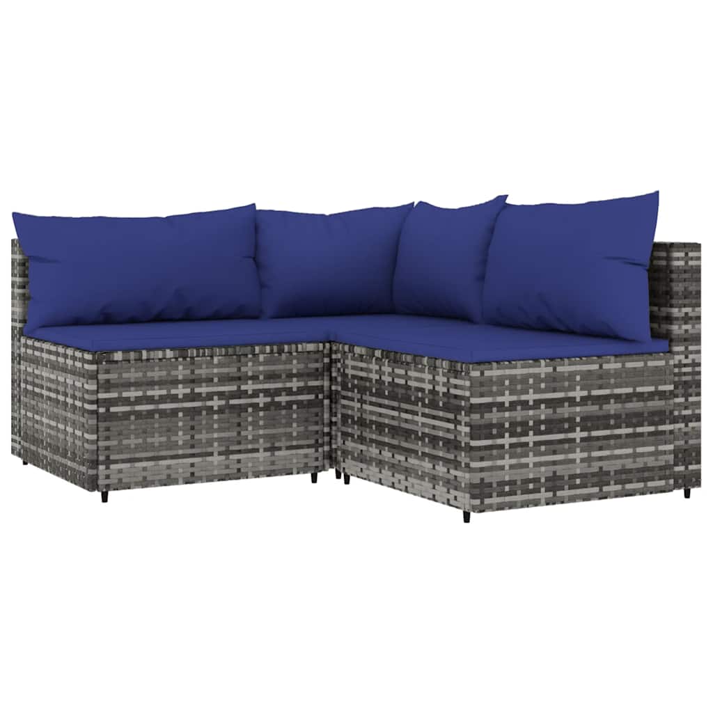 Set Divani da Giardino 3 pz con Cuscini in Polyrattan Grigio | homemem39