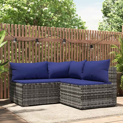 Set Divani da Giardino 3 pz con Cuscini in Polyrattan Grigio | homemem39