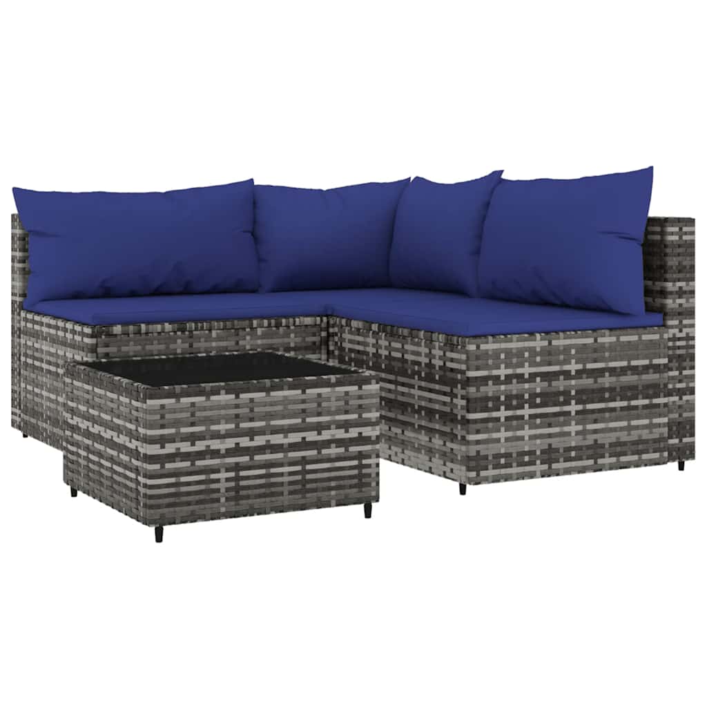 Set Divani da Giardino 4 pz con Cuscini in Polyrattan Grigio - homemem39