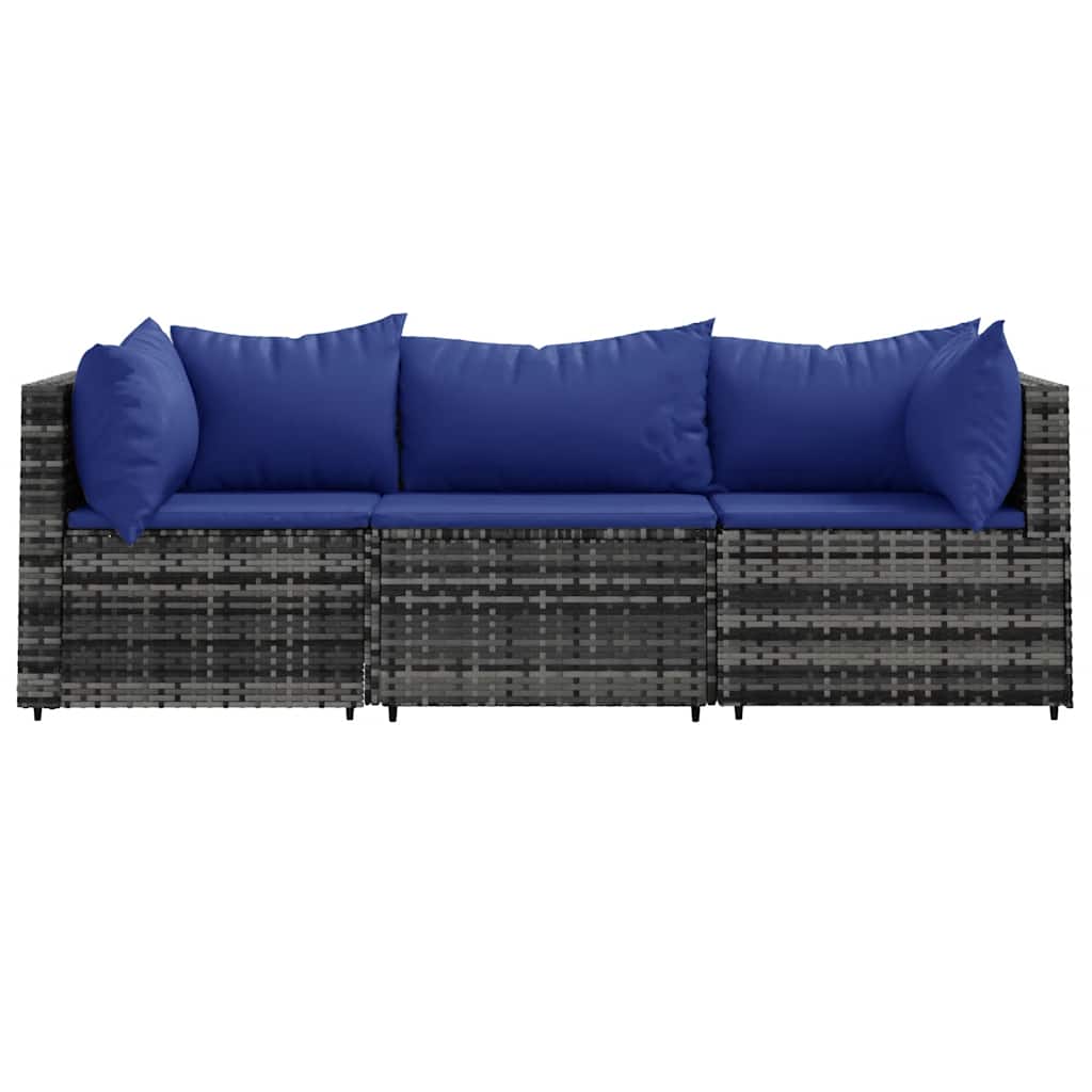 Set Divani da Giardino 3 pz con Cuscini in Polyrattan Grigio | homemem39