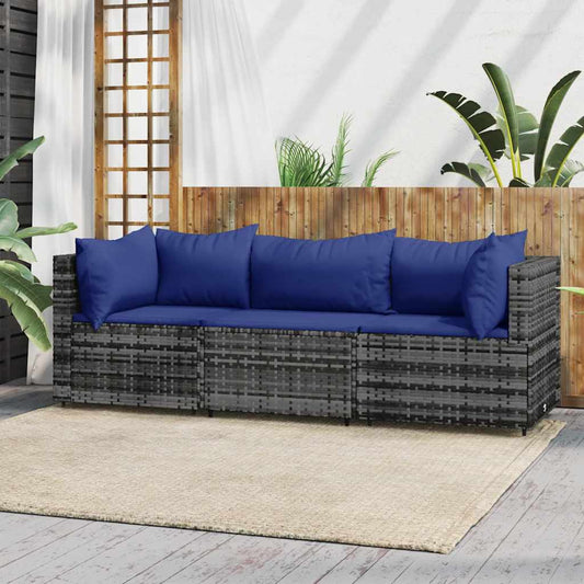 Set Divani da Giardino 3 pz con Cuscini in Polyrattan Grigio | homemem39