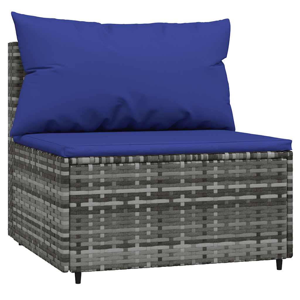 Divano Centrale da Giardino con Cuscini in Polyrattan Grigio | homemem39