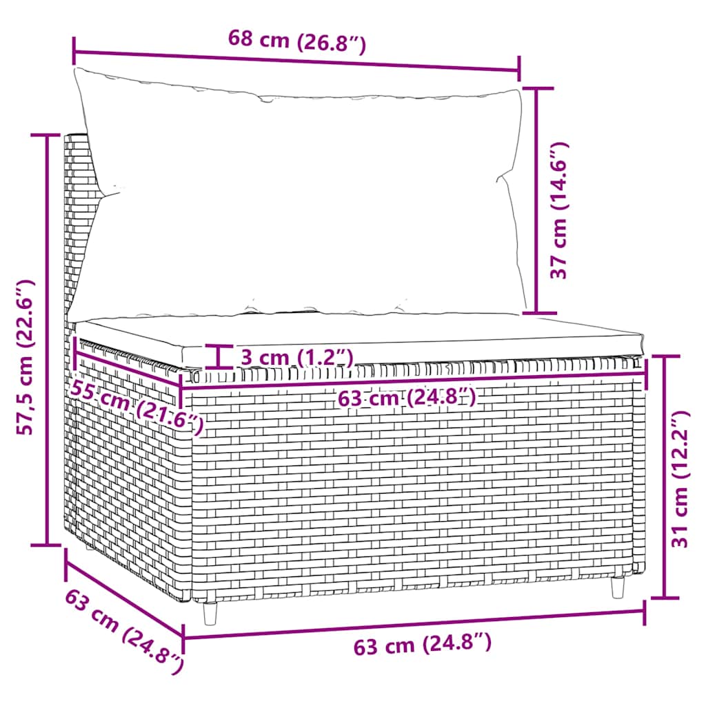 Divano Centrale da Giardino con Cuscini in Polyrattan Grigio - homemem39