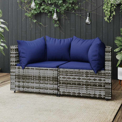 Divani Angolari da Giardino con Cuscini 2pz Polyrattan Grigio - homemem39