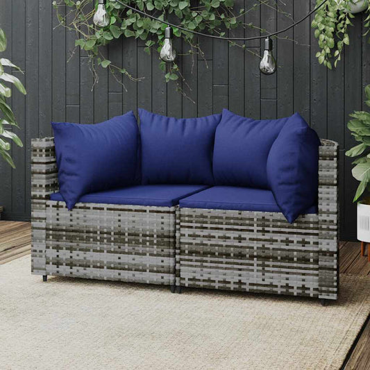 Divani Angolari da Giardino con Cuscini 2pz Polyrattan Grigio - homemem39