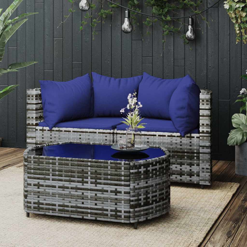 Set Divani da Giardino 3 pz con Cuscini in Polyrattan Grigio - homemem39