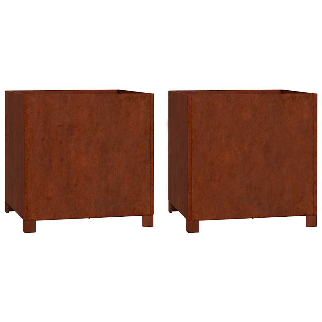 Fioriere con Gambe 2pz Ruggine 50x50x50 cm Acciaio Corten