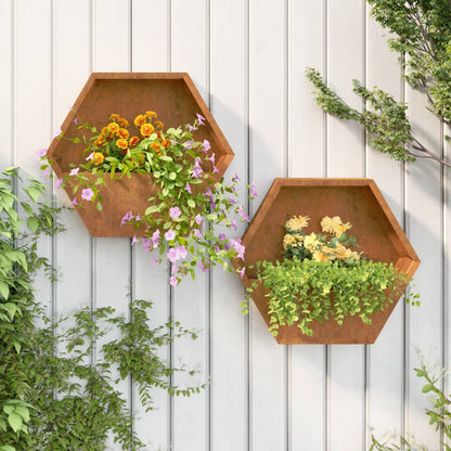 Fioriere da Parete 2 pz Ruggine in Acciaio Corten 46x10x40 cm - homemem39