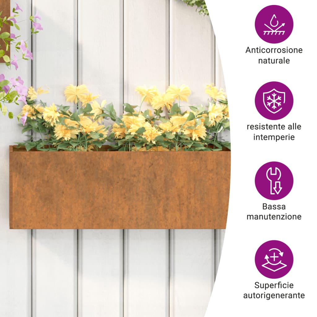 Fioriere da Parete 2 pz Ruggine in Acciaio Corten 53x10x17 cm - homemem39