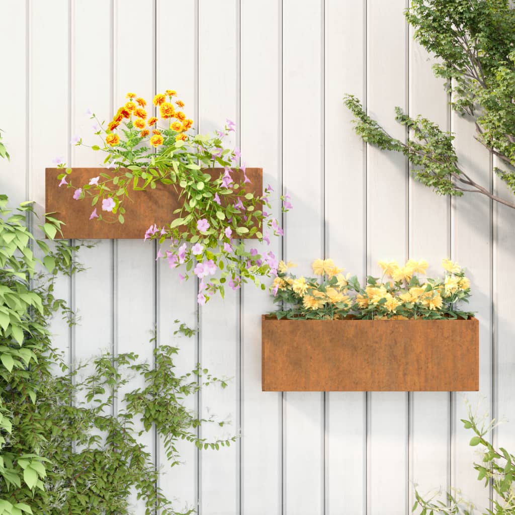 Fioriere da Parete 2 pz Ruggine in Acciaio Corten 53x10x17 cm - homemem39