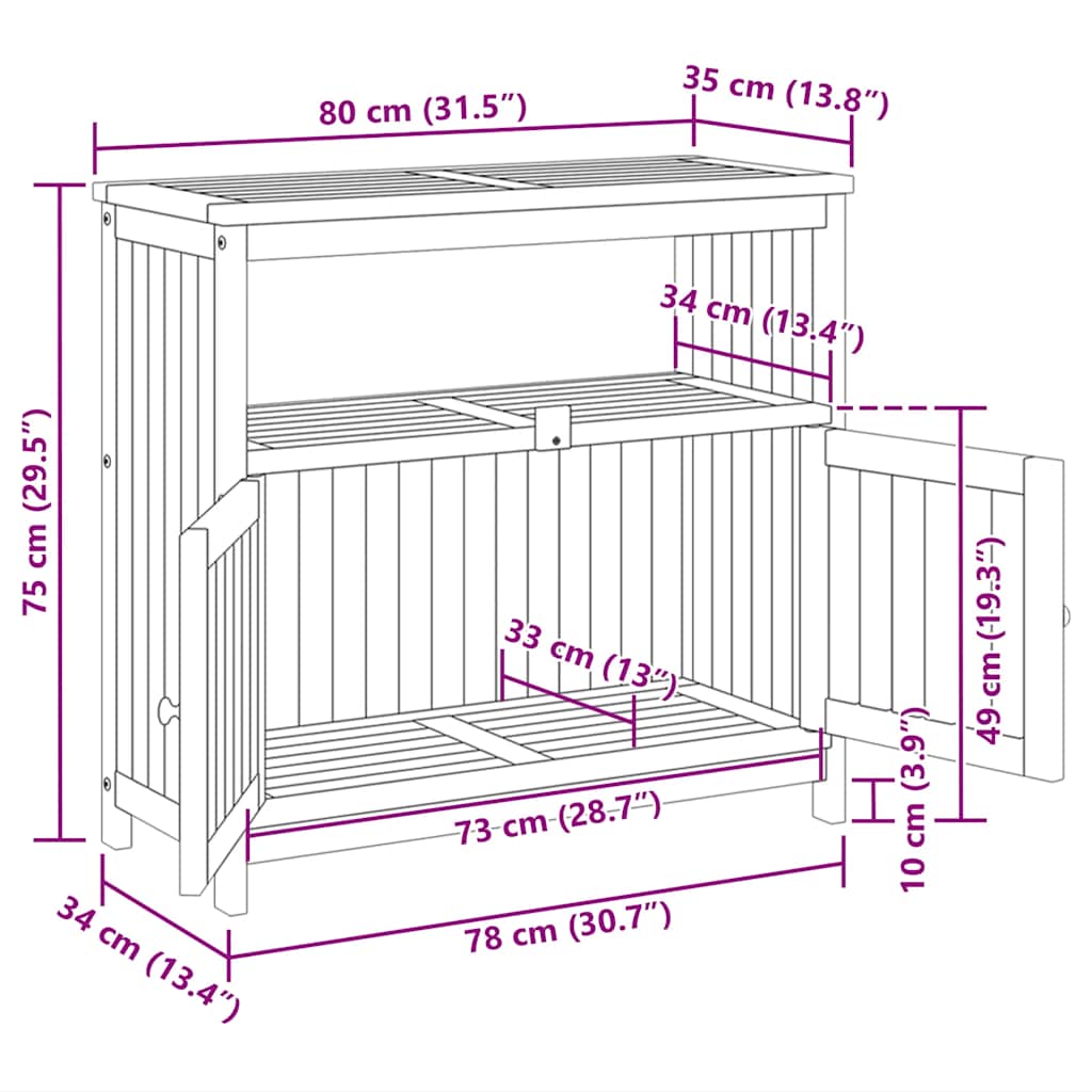Tavolo Consolle da Giardino 80x35x75 cm Legno Massello Acacia