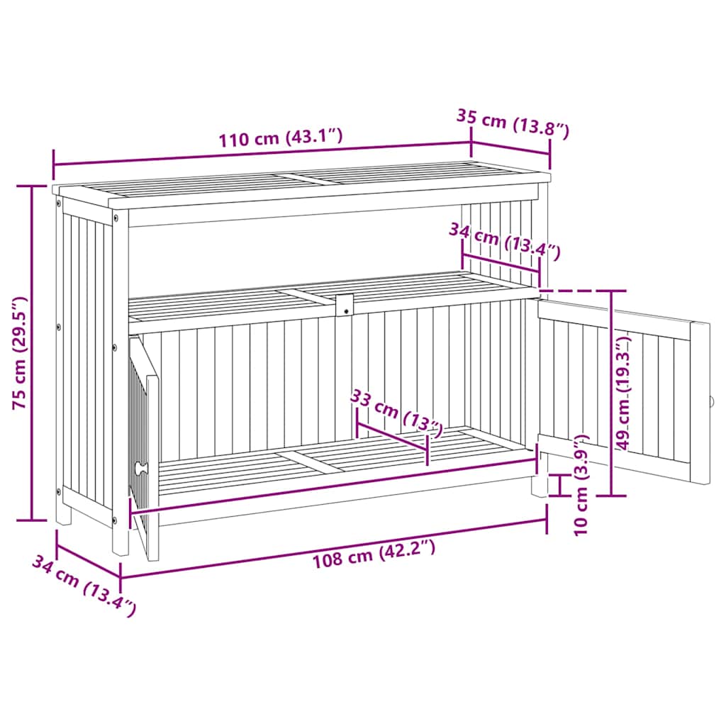 Tavolo Consolle da Giardino 110x35x75 cm Legno Massello Acacia - homemem39