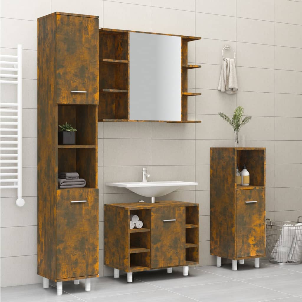 Armadietto Bagno Rovere Fumo 30x30x179 cm in Legno Multistrato | homemem39