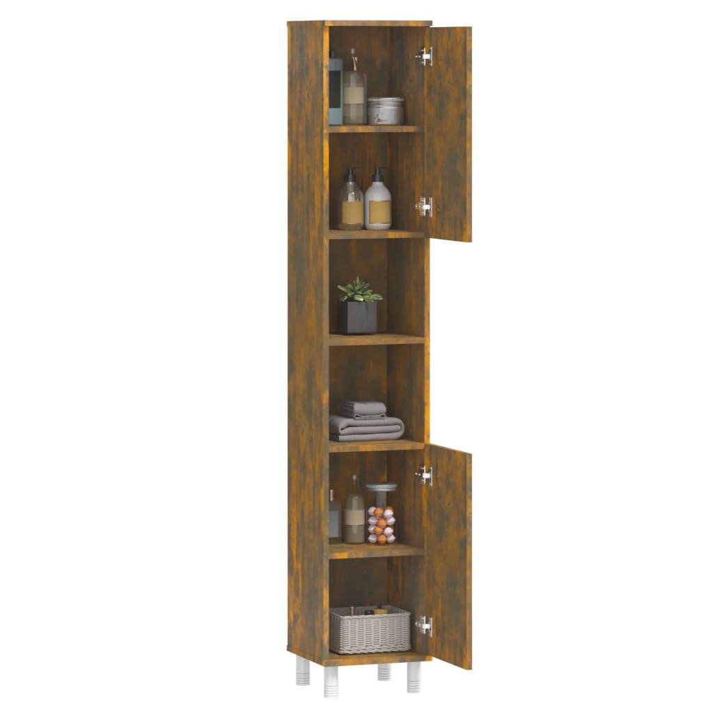 Armadietto Bagno Rovere Fumo 30x30x179 cm in Legno Multistrato | homemem39