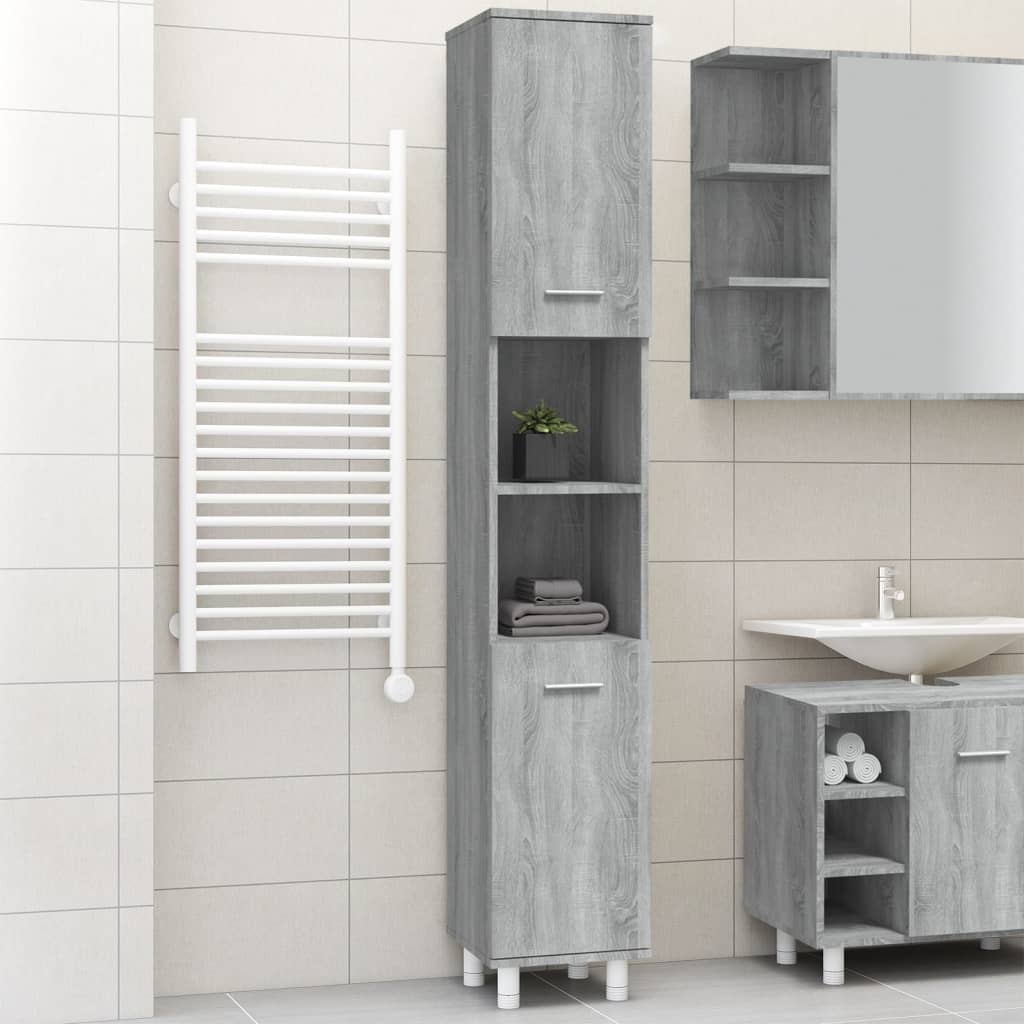 Armadietto Bagno Grigio Sonoma 30x30x179cm in Legno Multistrato | homemem39