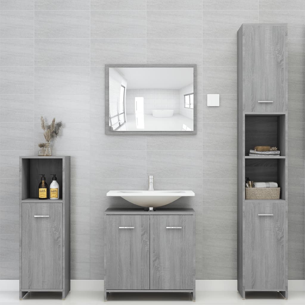 Armadietto Bagno Grigio Sonoma 30x30x95 cm in Legno Multistrato | homemem39