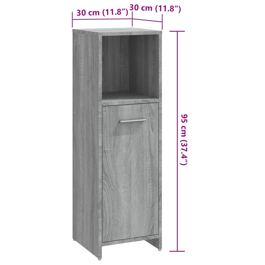 Armadietto Bagno Grigio Sonoma 30x30x95 cm in Legno Multistrato | homemem39