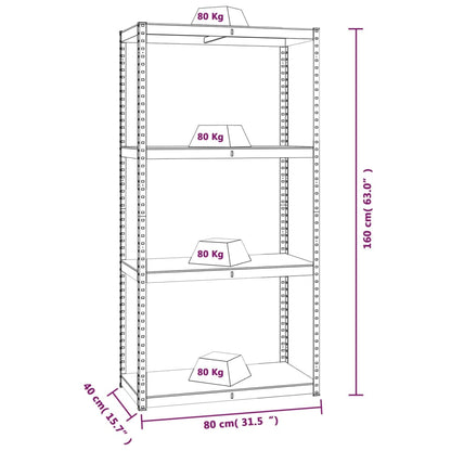 Scaffali a 4 Ripiani 4 pz Argento Acciaio e Legno Multistrato