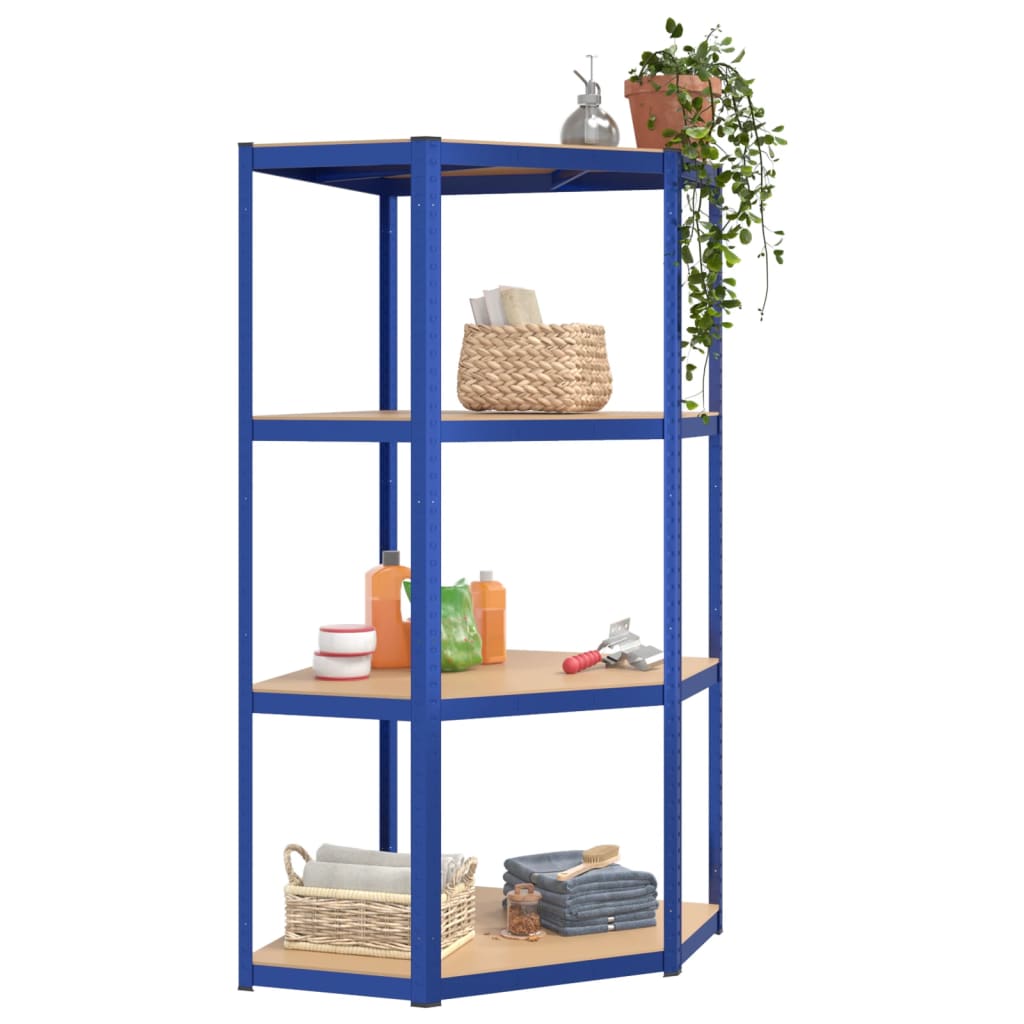 Scaffali a 4 Ripiani 2 pz Blu in Acciaio e Legno Multistrato - homemem39