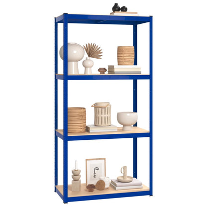 Scaffali a 4 Ripiani 3 pz Blu in Acciaio e Legno Multistrato | homemem39