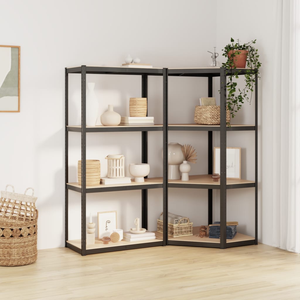 Mensole 4 Strati 2pz Antracite in Acciaio e Legno Multistrato | homemem39