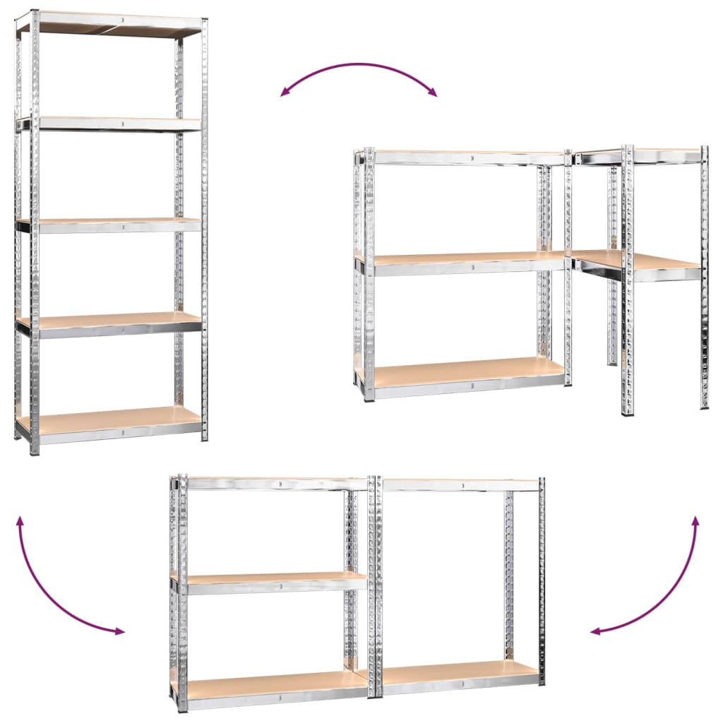 Regale 5 Regale 2 Stück Silber aus Stahl und Mehrschichtholz