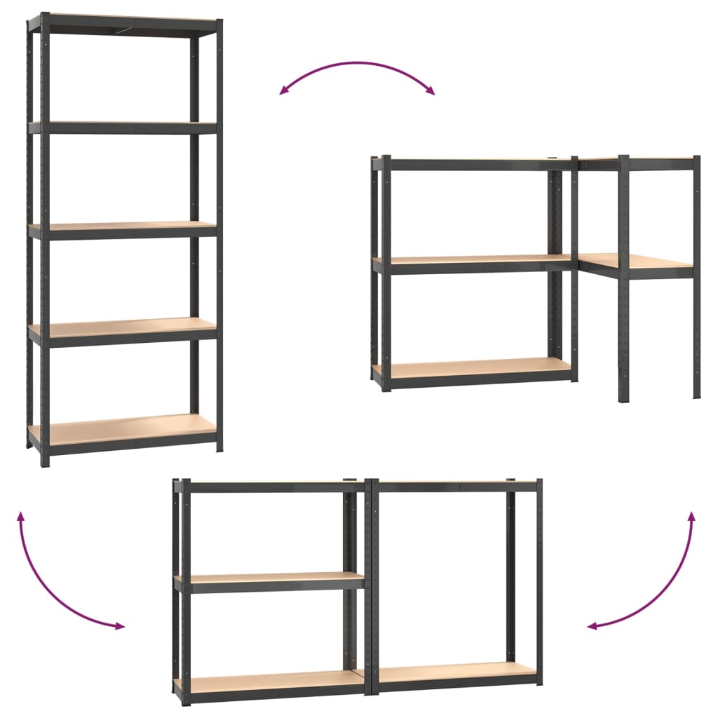 Scaffali 5 Ripiani 4pz Antracite in Acciaio e Legno Multistrato