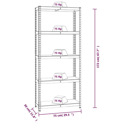 Scaffali 5 Ripiani 4pz Antracite in Acciaio e Legno Multistrato