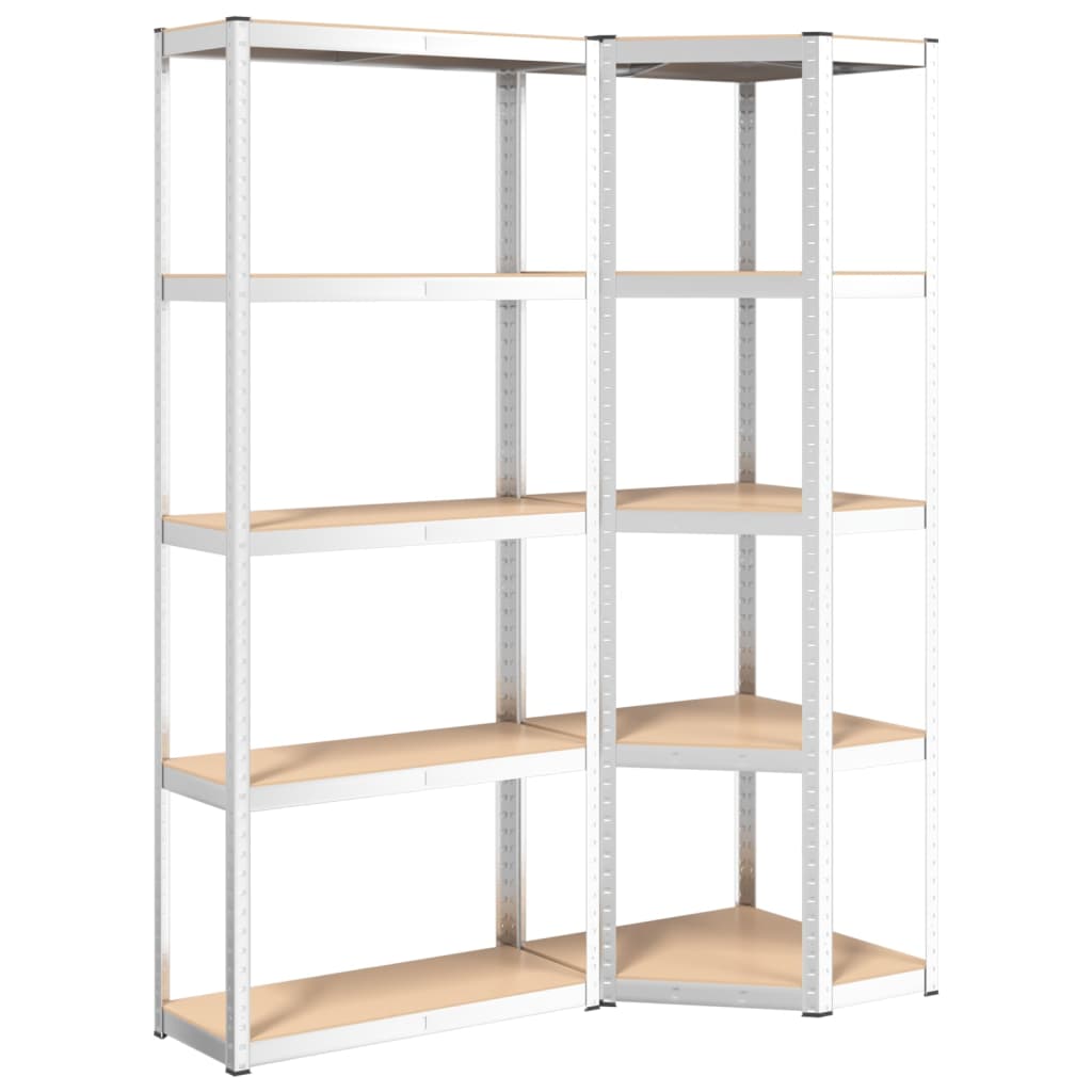 Shelves 5 Shelves 2 pcs Silver in Steel and Multilayer Wood