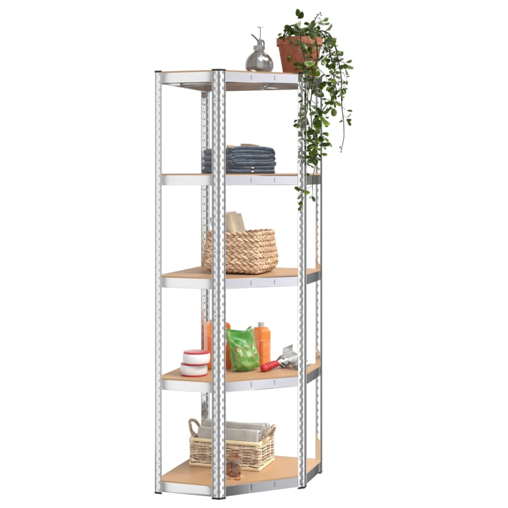 Shelves 5 Shelves 2 pcs Silver in Steel and Multilayer Wood