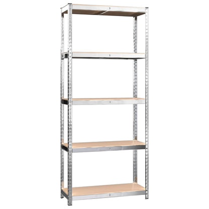 Shelves 5 Shelves 2 pcs Silver in Steel and Multilayer Wood