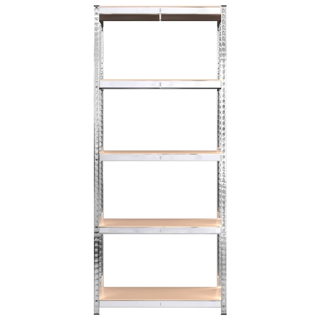 Shelves 5 Shelves 2 pcs Silver in Steel and Multilayer Wood