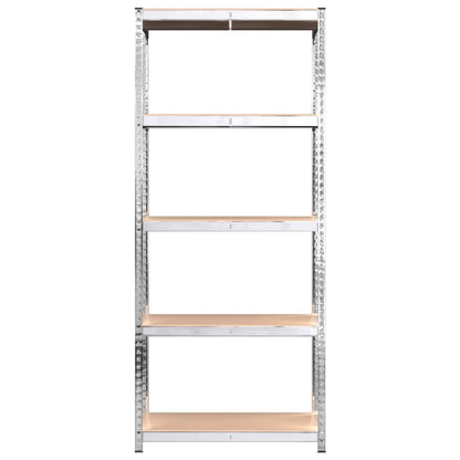 Shelves 5 Shelves 2 pcs Silver in Steel and Multilayer Wood