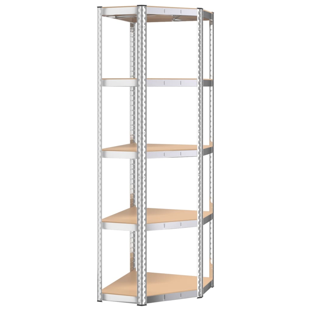 Shelves 5 Shelves 2 pcs Silver in Steel and Multilayer Wood