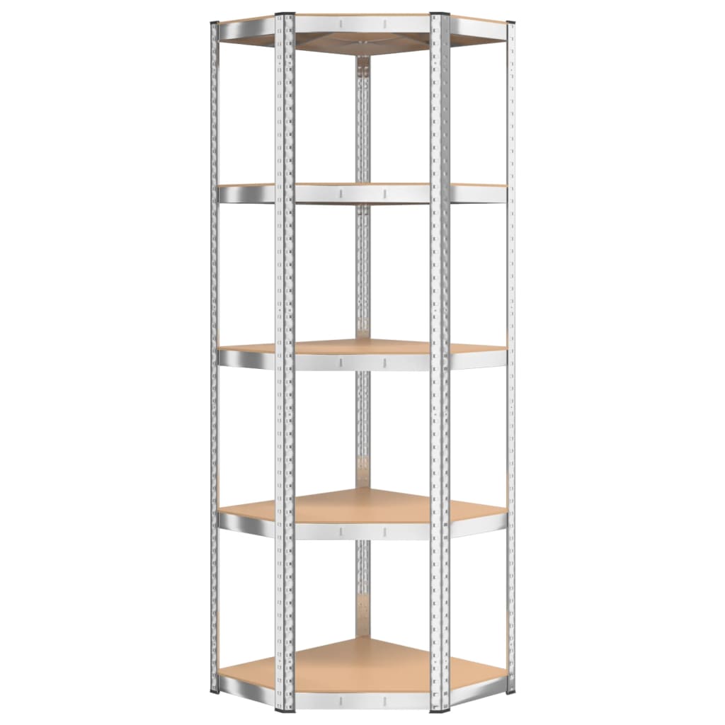 Shelves 5 Shelves 2 pcs Silver in Steel and Multilayer Wood