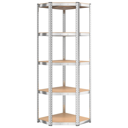 Shelves 5 Shelves 2 pcs Silver in Steel and Multilayer Wood