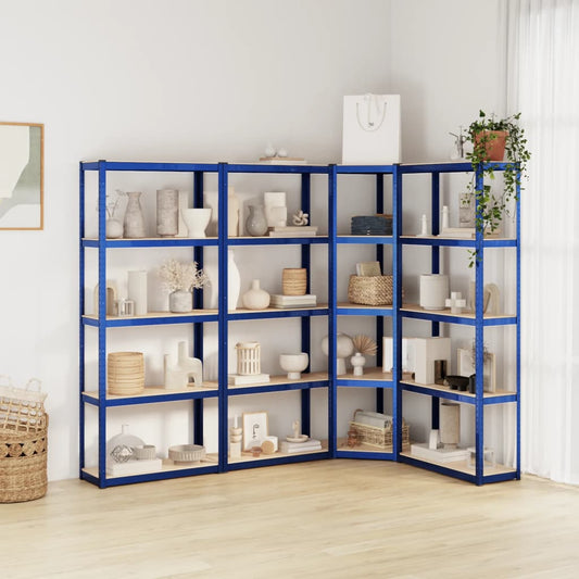 5-Tier Shelves 4 pcs Blue in Steel and Multilayer Wood