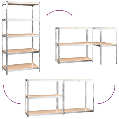 Scaffali 5 Ripiani 4 pz Argento in Acciaio e Legno Multistrato - homemem39