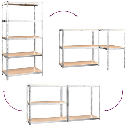 Scaffali 5 Ripiani 5 pz Argento in Acciaio e Legno Multistrato - homemem39