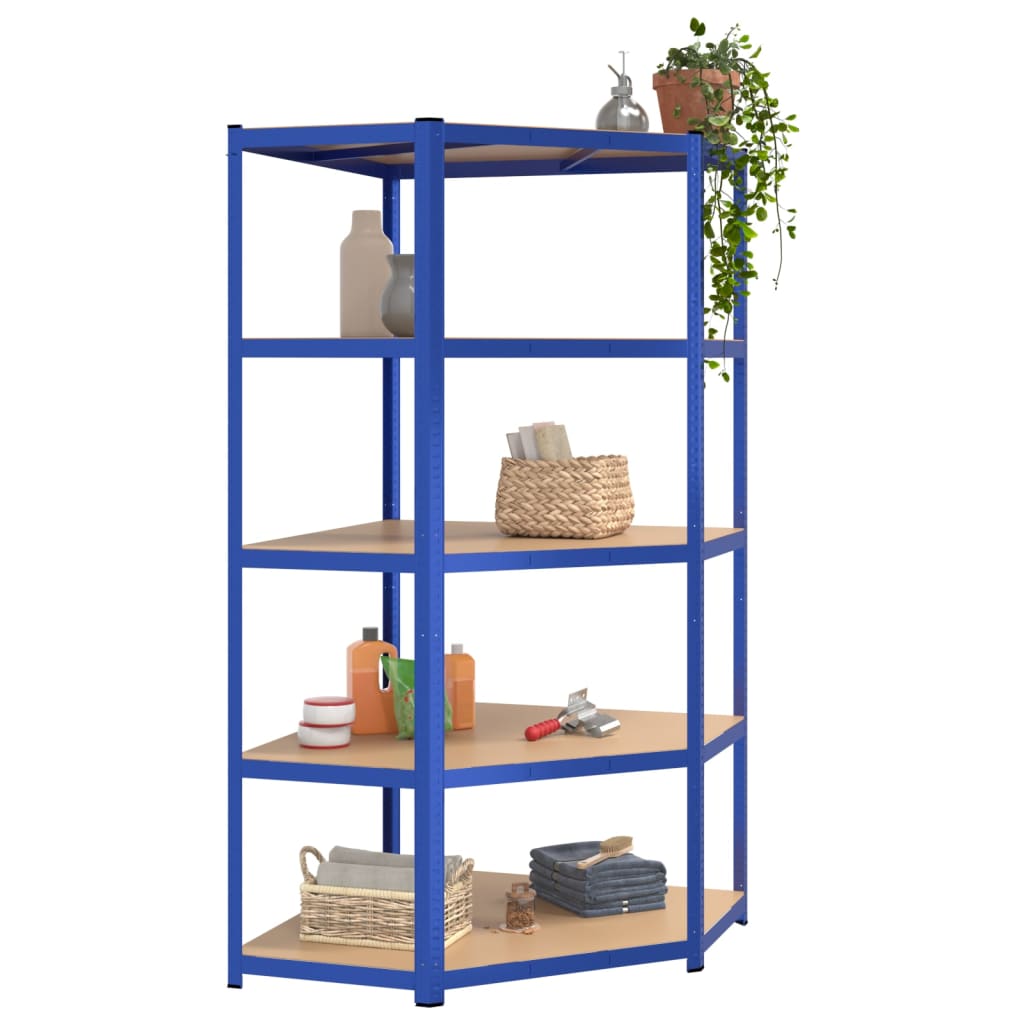 Scaffali a 5 Ripiani 4 pz Blu in Acciaio e Legno Multistrato - homemem39