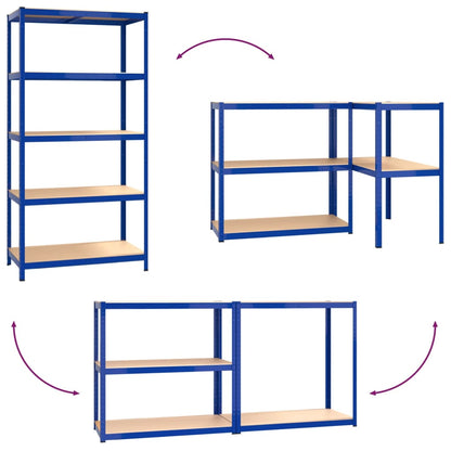 Scaffali a 5 Ripiani 4 pz Blu in Acciaio e Legno Multistrato - homemem39