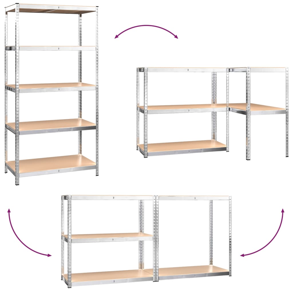 Scaffali Resistenti 5 Strati 2 pz Argento Acciaio e Multistrato