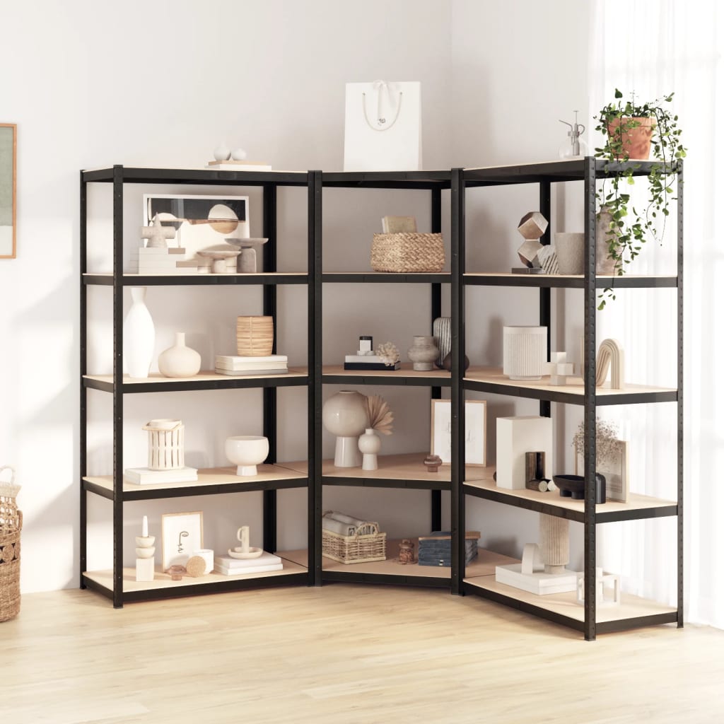 Scaffali Resistenti 5 Ripiani 3pz Grigio Acciaio e Multistrato | homemem39