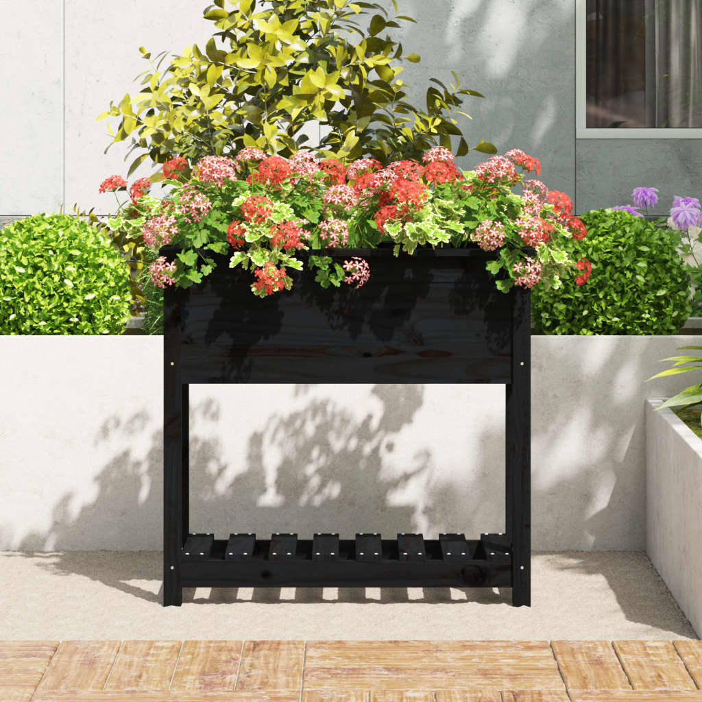 Fioriera con Mensola Nera 82,5x34,5x81cm Legno Massello di Pino | homemem39