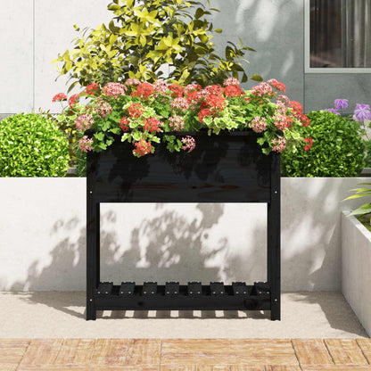 Fioriera con Mensola Nera 82,5x34,5x81cm Legno Massello di Pino | homemem39