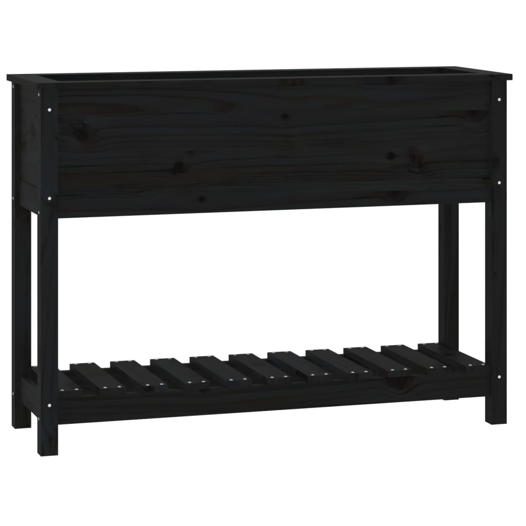 Fioriera con Mensola Nera 111,5x34,5x81 cm Legno Massello Pino | homemem39
