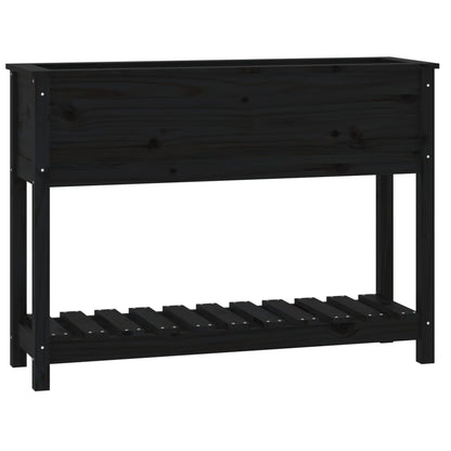 Fioriera con Mensola Nera 111,5x34,5x81 cm Legno Massello Pino | homemem39