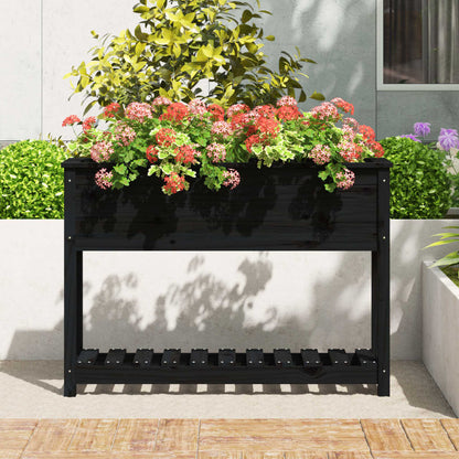 Fioriera con Mensola Nera 111,5x34,5x81 cm Legno Massello Pino | homemem39