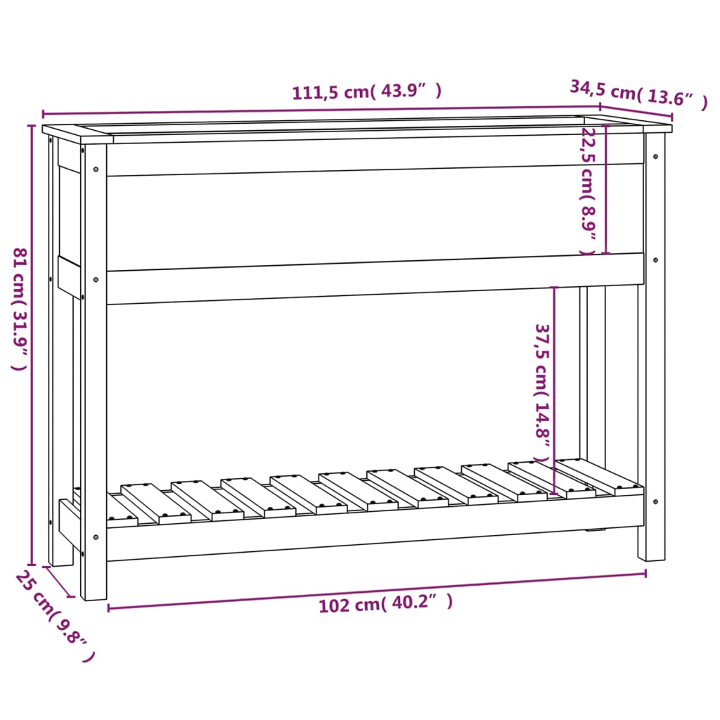 Fioriera con Mensola Nera 111,5x34,5x81 cm Legno Massello Pino | homemem39